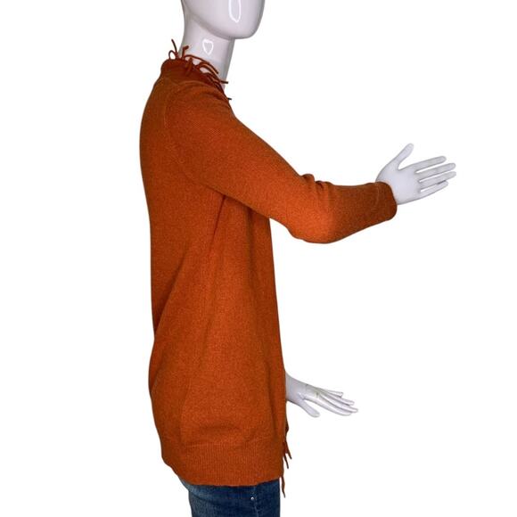 Fenn Wright Manson Fringe Cardigan 100% 2-Ply Cashmere Orange Rusty Size S - Picture 3 of 7